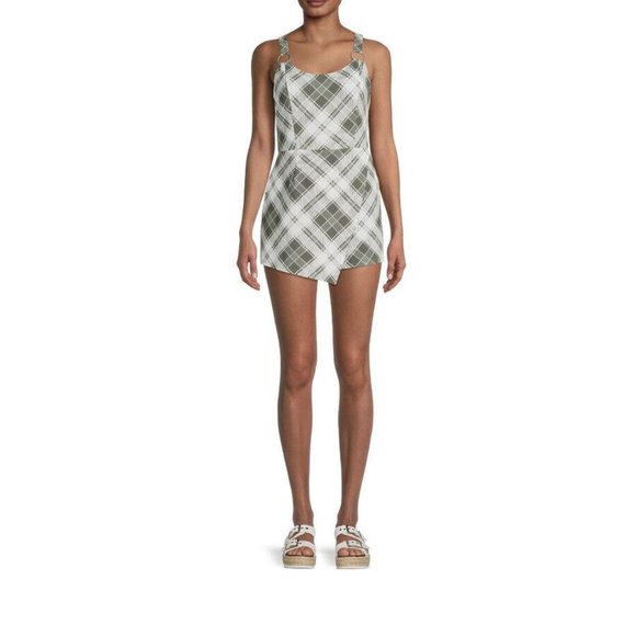 No Boundaries Pants - No Boundaries Junior s Plaid Romper Green white one piece size Medium (7-9)